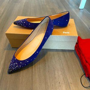 Christian Louboutin GRAVITANITA Strar Crystal Embellished Suede Flat Shoes $995